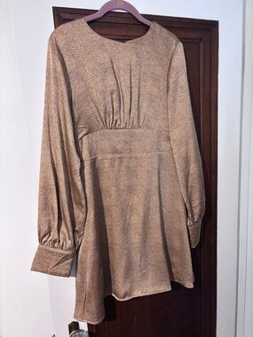 Missguided Tan Textured Long Sleeve Mini Dress
